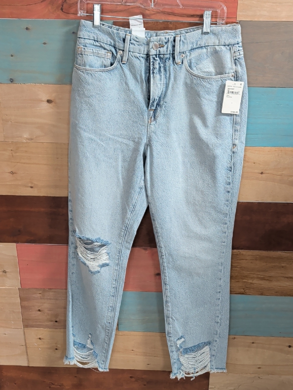 Good American Light Blue Distressed Boyfriend Jeans